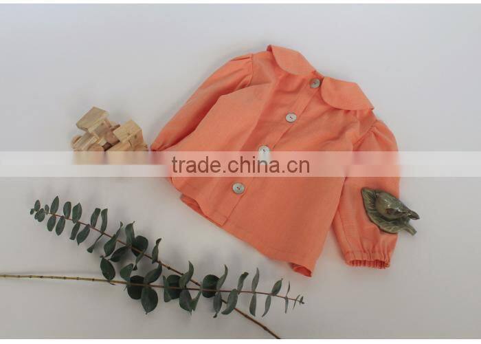 Yiwu Mingzhen Garment Shirt Linen Icing Girls Shirts Doll Collar Orange Shirt