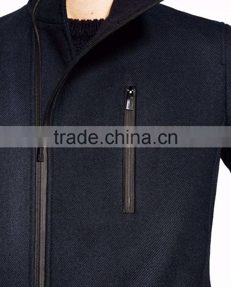 Mens basic slim version winter jackets chimney collar coat with zipper