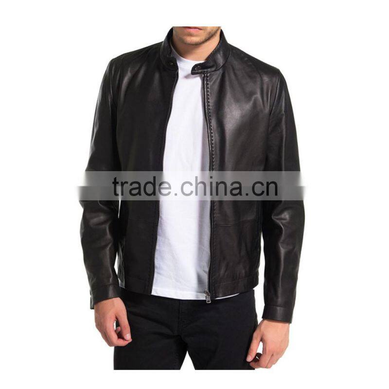 customized cheap mens black PU leather jacket design