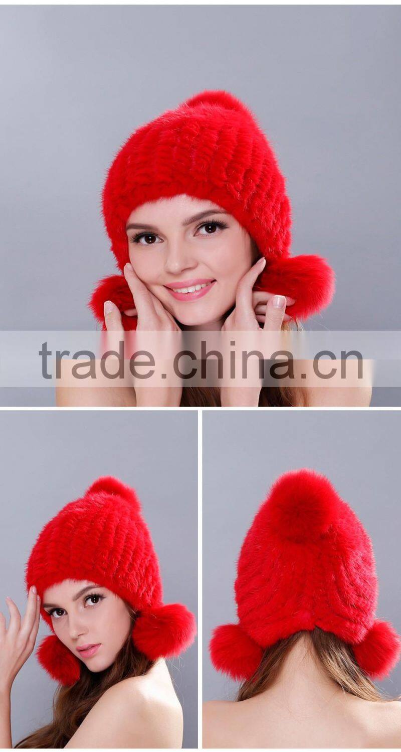 2015 winter natural mink fur caps genuine mink fur knitted hat fashion women headwear