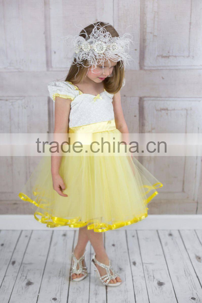 Girls Yellow Tutu Princess Lace Vintage Dress