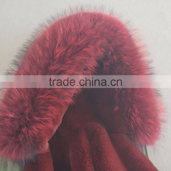 Myfur Latest Purplish Red Real Raccoon Fur Hood Faux Fur Lining Parka Wholesale
