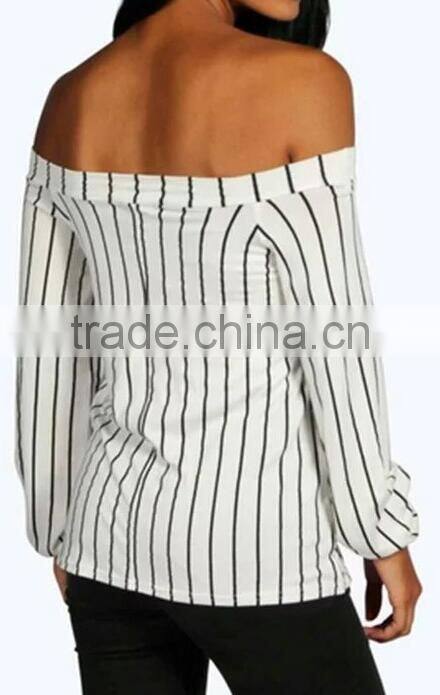 Runwaylover EY2357B New Style 2017 Ladies Fashion Off-Shoulder Stripe Blouse