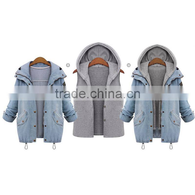 Women Two Piece Coat Hood Parka Overcoat Jacket Outwear
