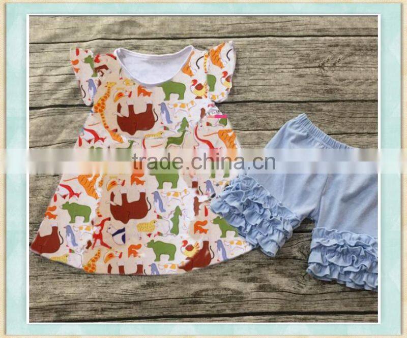 Factory price wholesale sales the girl's fashion cartoon giraffe pattern boutique set alibaba popular hot sale summer outfit