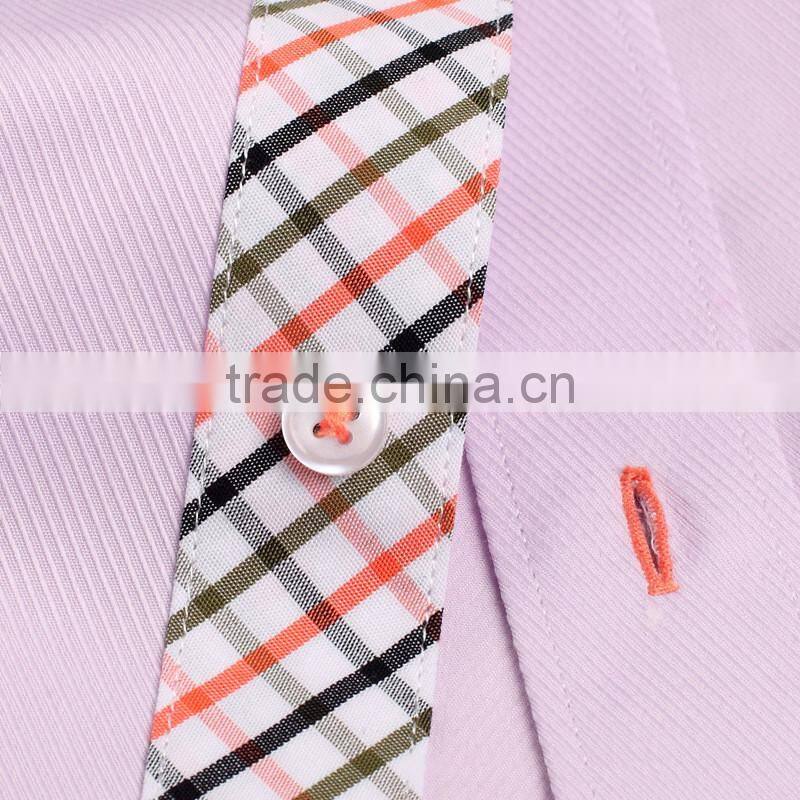 Italian short sleeve pink color 100% cotton men double collar dress shirt