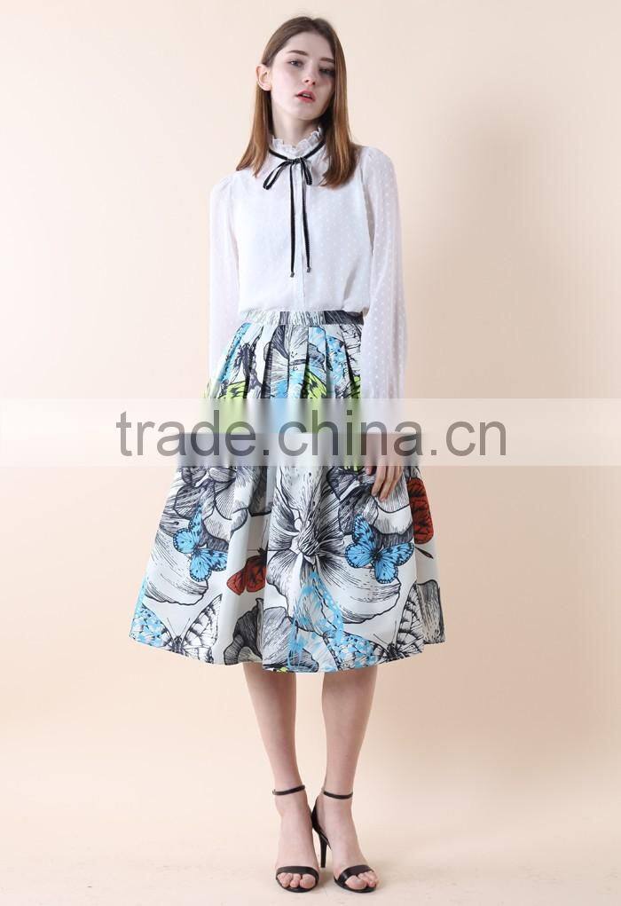 2016 Guangzhou Shandao New Fancy Design Summer Fashion Ruffle Umbrella Printed Chiffon Sexy Half Skirt Girls