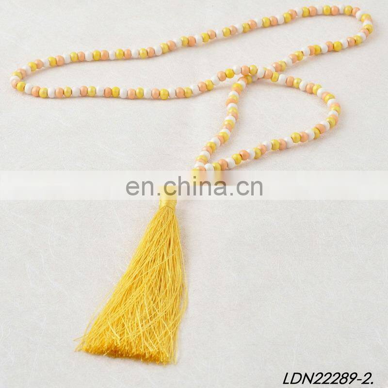 Colorful Knoted Wooden Beaded Tassel Necklaces