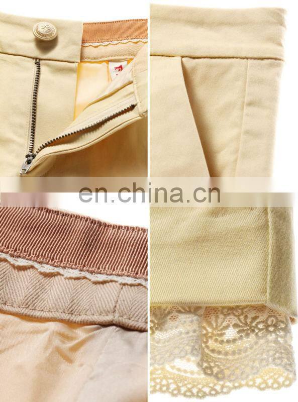 2014 Catchy Cotton Floral Lace Design Plain Color Women Short Simple Pants