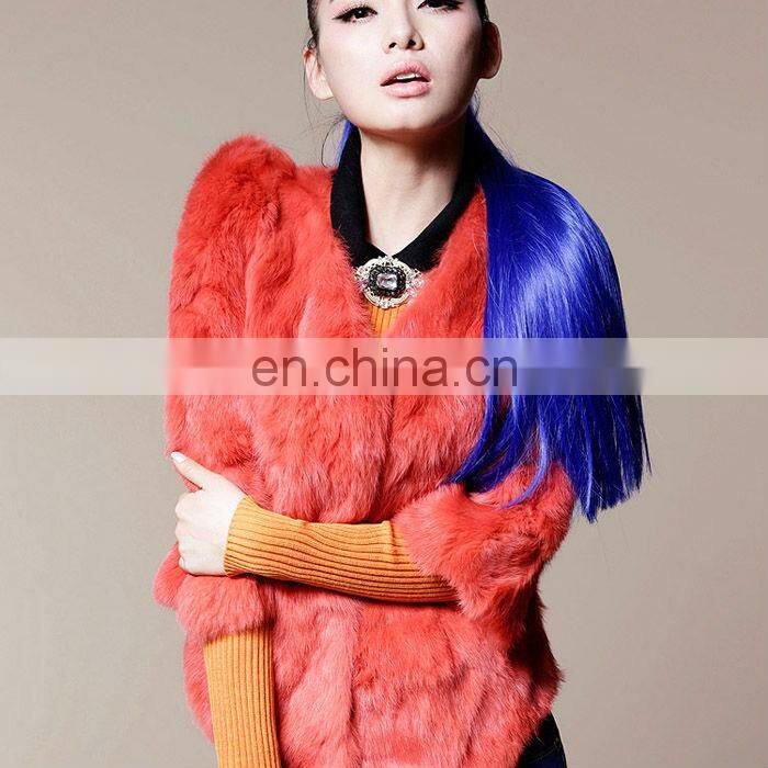 Fashion wholeskin black women winter real rabbit fur jacket