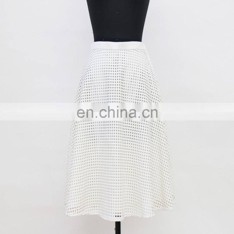 high quality knee length check PU leather A line skirt