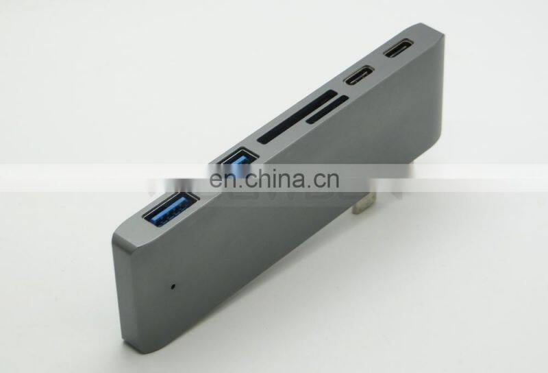 6 in1 Multiport USB Type C Hub with 2 USB 3.0 Port Dual Type-C Charging Port, SD/Micro USB SD Card Reader for Macbook