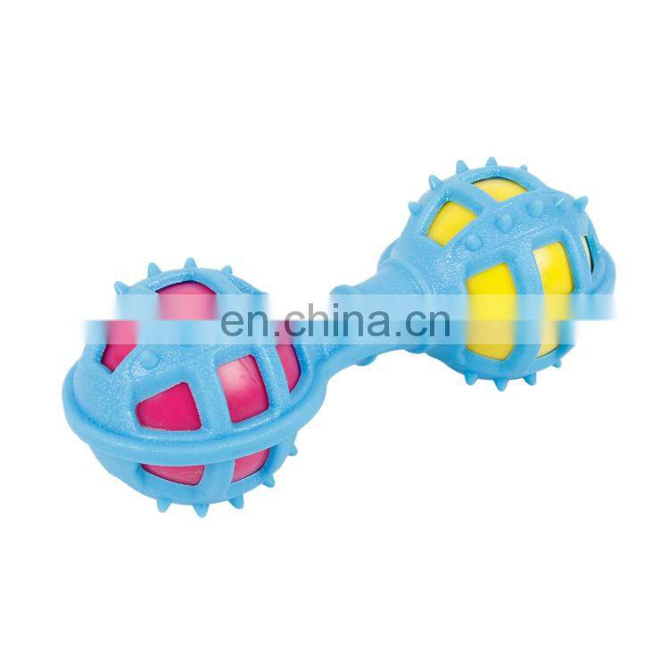 Tooth cleaning pet toy ball dogs bite soft TPR ball two squeaker