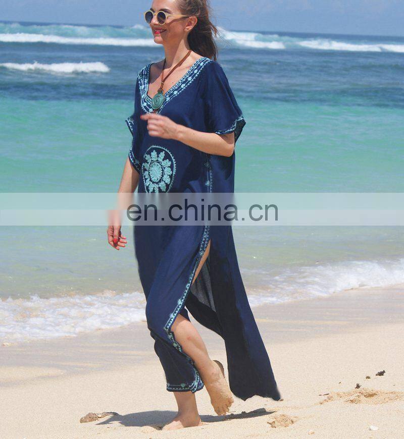 Plus size Cotton Beach Dress with Embroidery Robe de Plage Bikini Cover up Vestido Playa Beachwear Swim cover up Beach wear