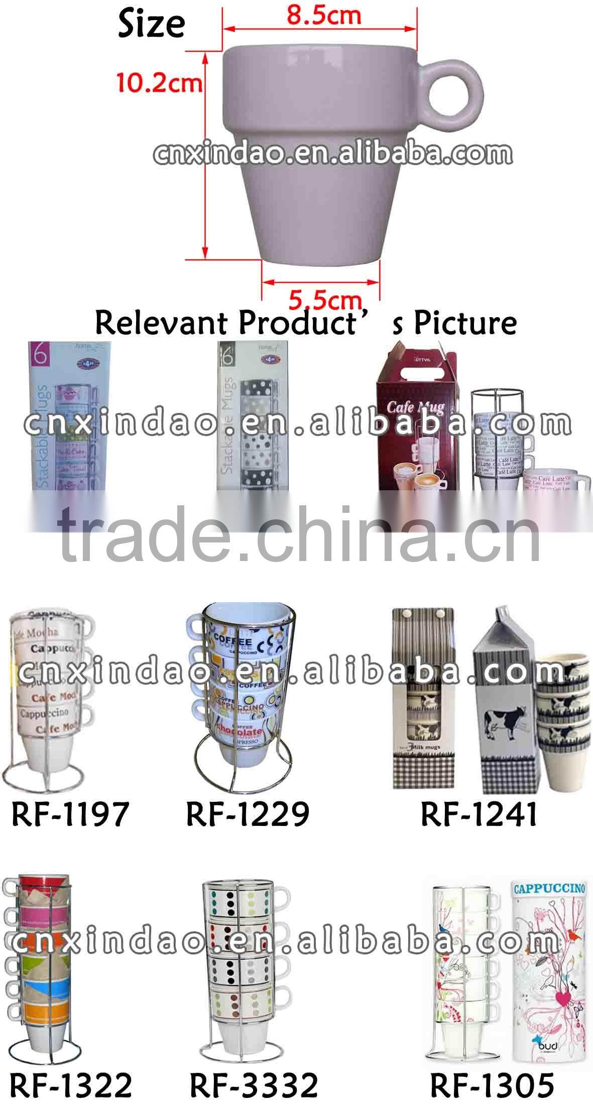 Custom Designed Promotional Porcelain Stackable Coffee Mug with Rack for Tableware