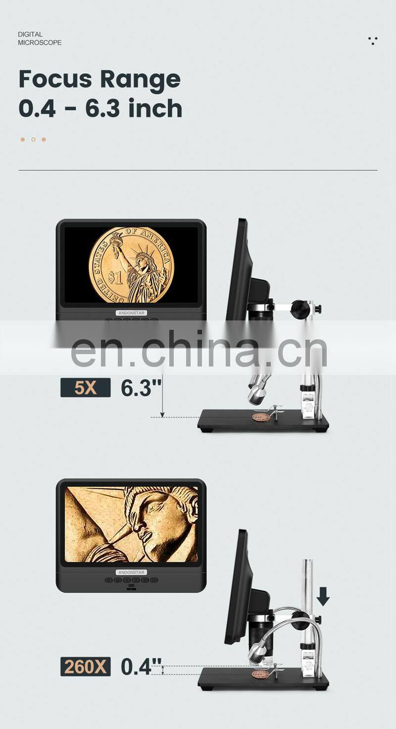Andonstar AD208 2MP 5X-260X USB Digital Microscope With 8.5" LCD 1080P For Repair PCB Soldering SMD