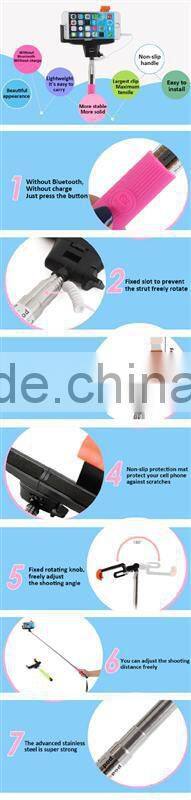 Promotional High Quality wired selfie stick monopod,waterproof monopod