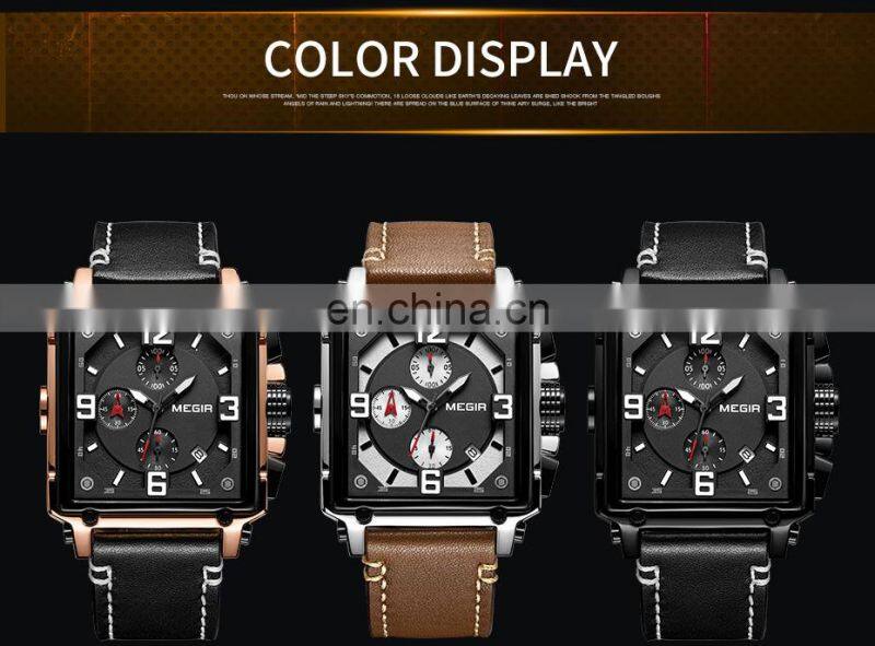 Megir 2061 Men Quartz Watches Luxury Chronograph Clock Men Leather Sport Army Military Wristwatch Quartz