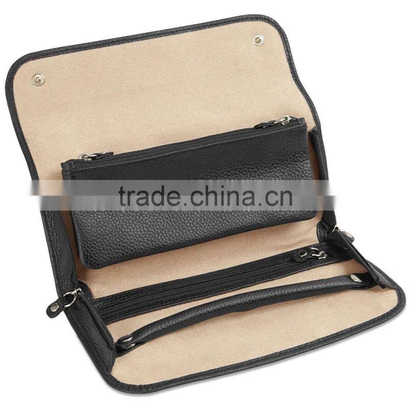 real pebbled leather ladies jewelry roll travel jewelry organizer bag wholesale