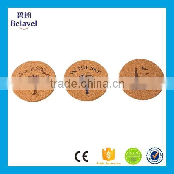 Good quality logo silk printing customized round cork coaster