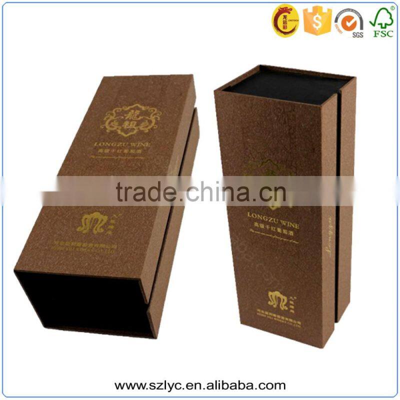 Fancy paper Cardboard wine packaging box with gold fold hot stamping