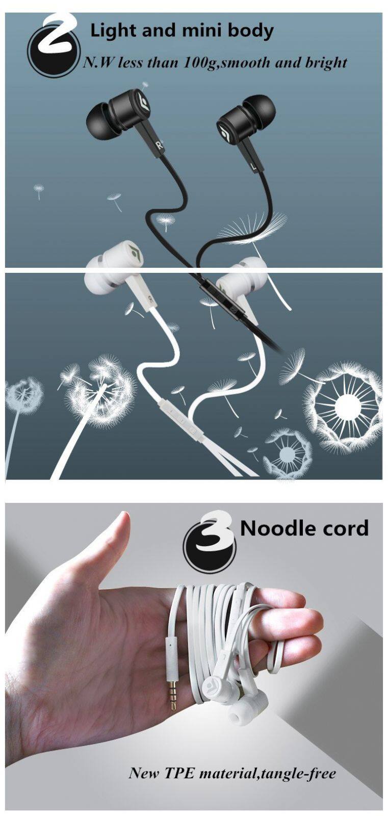 3.5mm connector for mobile phone in-ear wired plastic earphone stereo sound headphone with mic and volume control