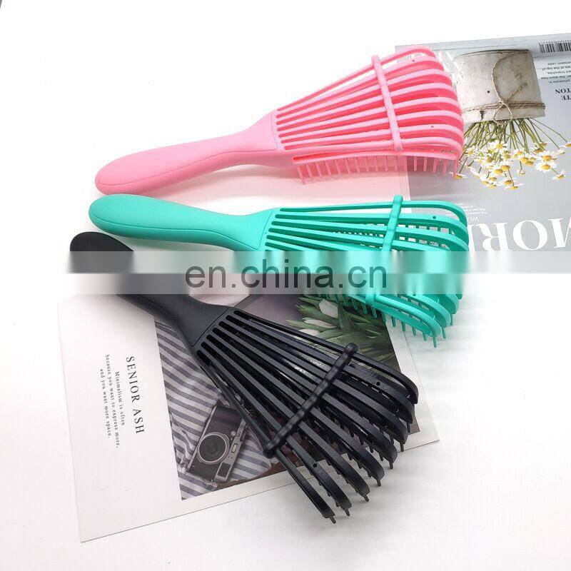 Customized Women Colorful Detangling Plastic Soft Bristle Salon Hair Detangler Brush Comb for Curly Hair