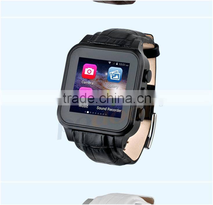 2016 New style fashion leather wrist band waterproof Android smart watch with Camera Support SIM Card and GPS