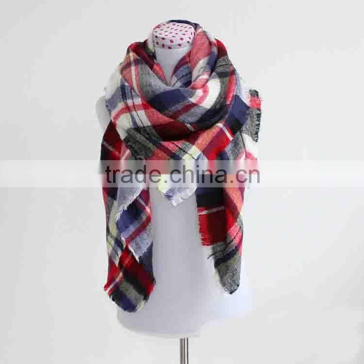 New Style Winter Woman Fashion Square Classical Plaid Wool Scarf