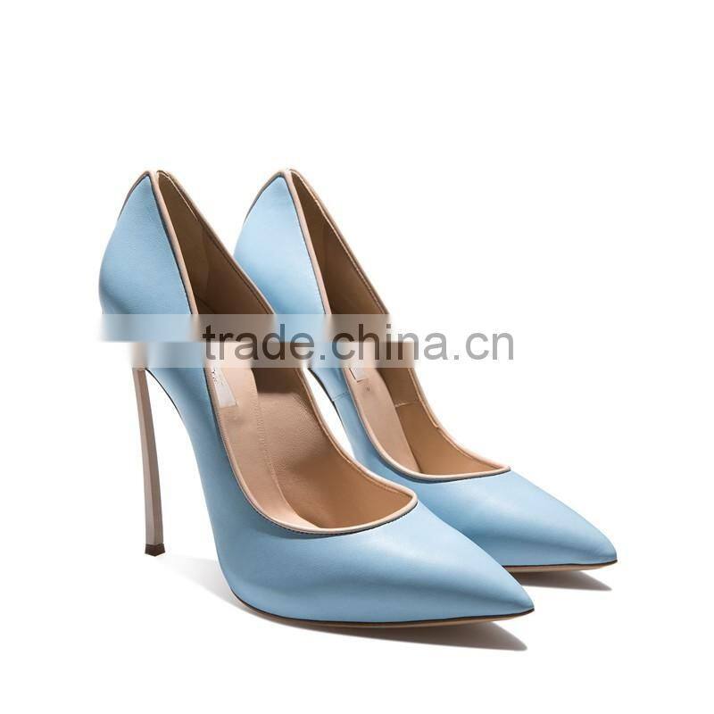 Sexy shoes very high heels ladies genuine leather shoes light blue lambskin celebrity womens shoes