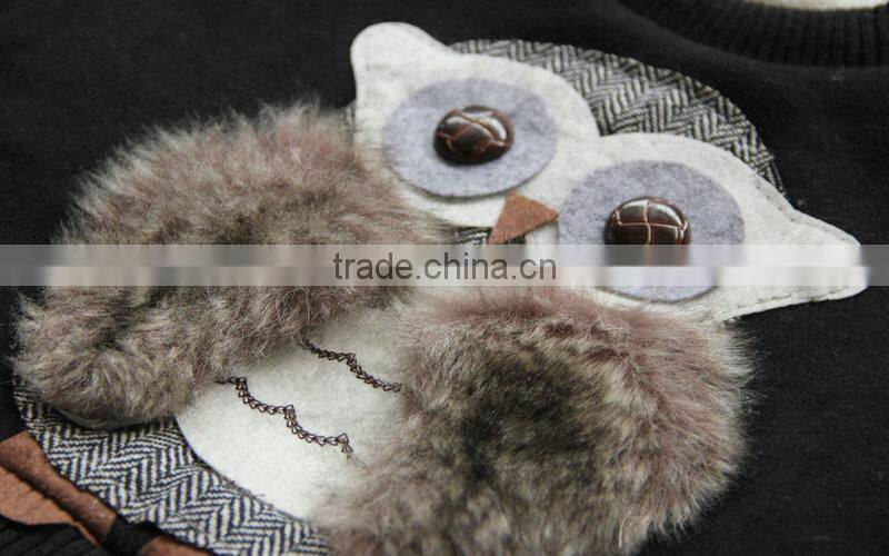 cute owl pics girls set long sleeve t shirt with black leather skirt red black 2 colors fashion children set