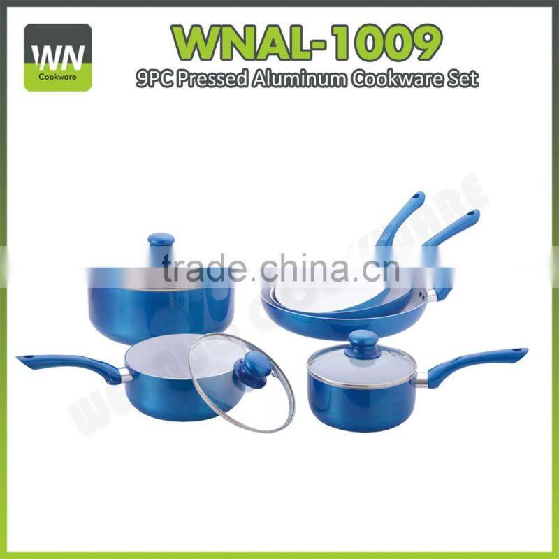 Aluminium non-stick/ceramic cookware with metalic painting ceramic coating cookware sets