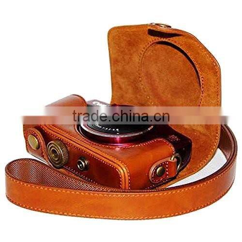 Brown PU leather Digital Camera Case Bag Cover with Shoulder Strap