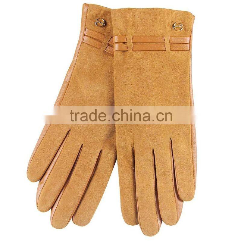 suede and sheepskin combined leather glove with leather strip