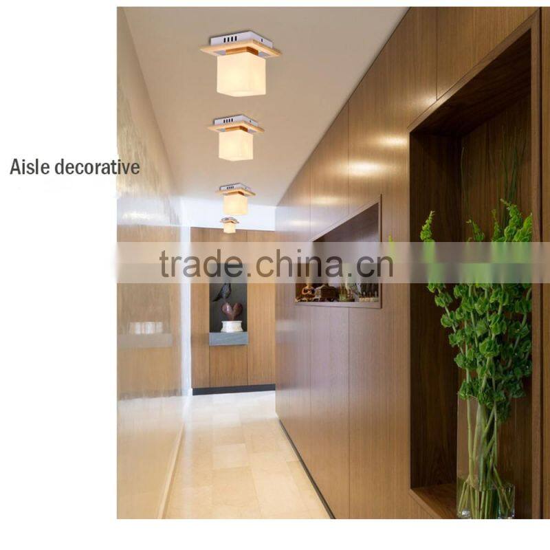 Rubber Wood Frosted Glass Bedroom Aisle Ceiling Light