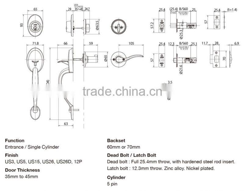 Japanese high quality and security classical handle lock for entrance, by ALPHA.