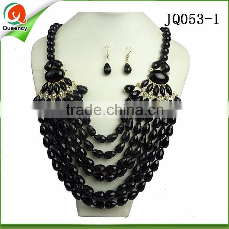 2016 hot sale african jewelry sets black beaded necklace pearls necklace for wedding party