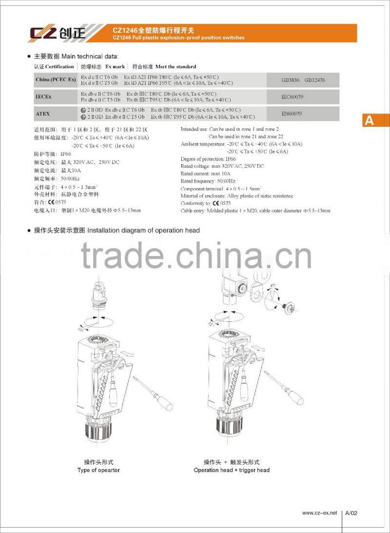 IECEX certified Full plastic explosion proof position switch