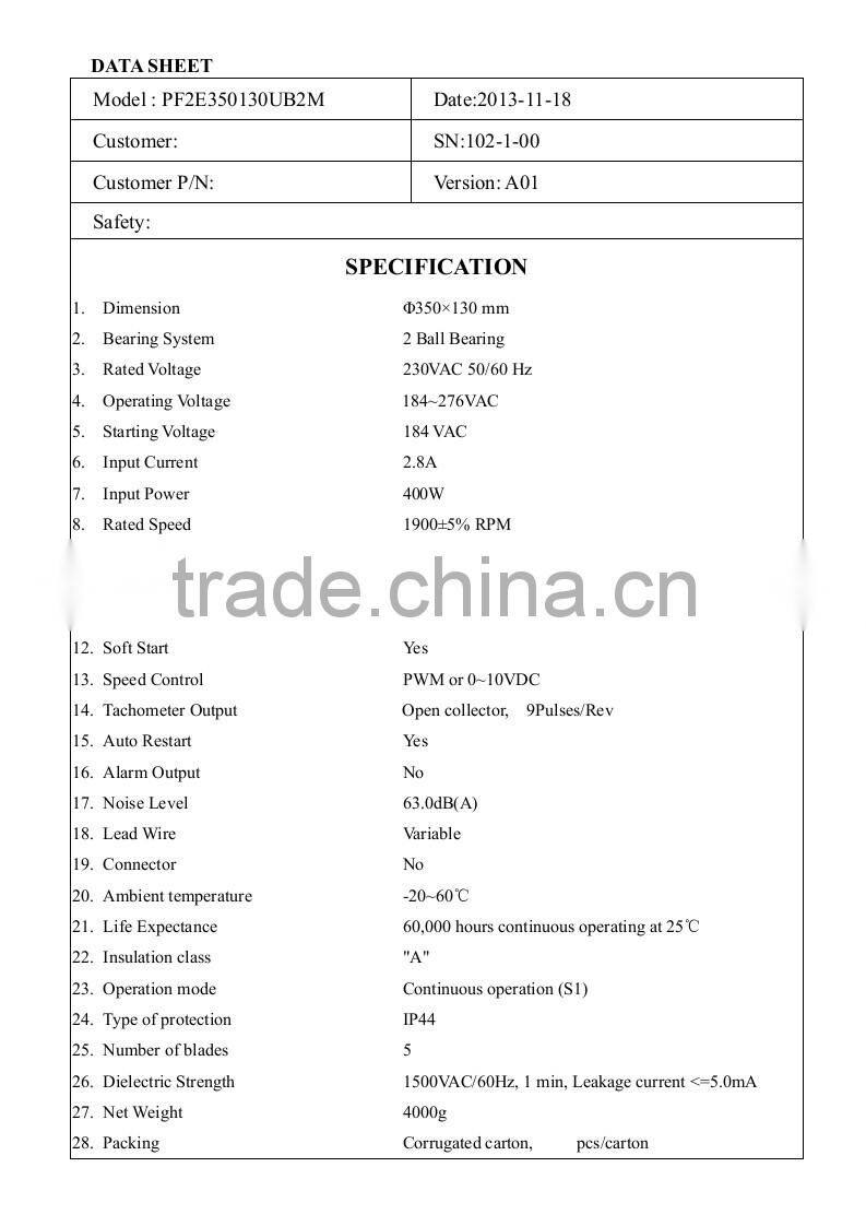 New Product ! PSC 230v ecac centrifugal fan With CE & UL Since 1993