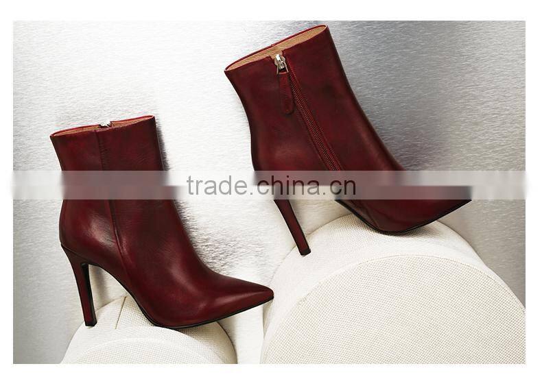 OlZB26 pretty mature genuine leather boots heel china wholesale ladies ankle boots with rubber outsole shoes