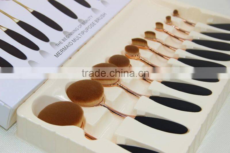 Factory directly super soft black rose gold oval makeup brush 10pcs with rose gold package