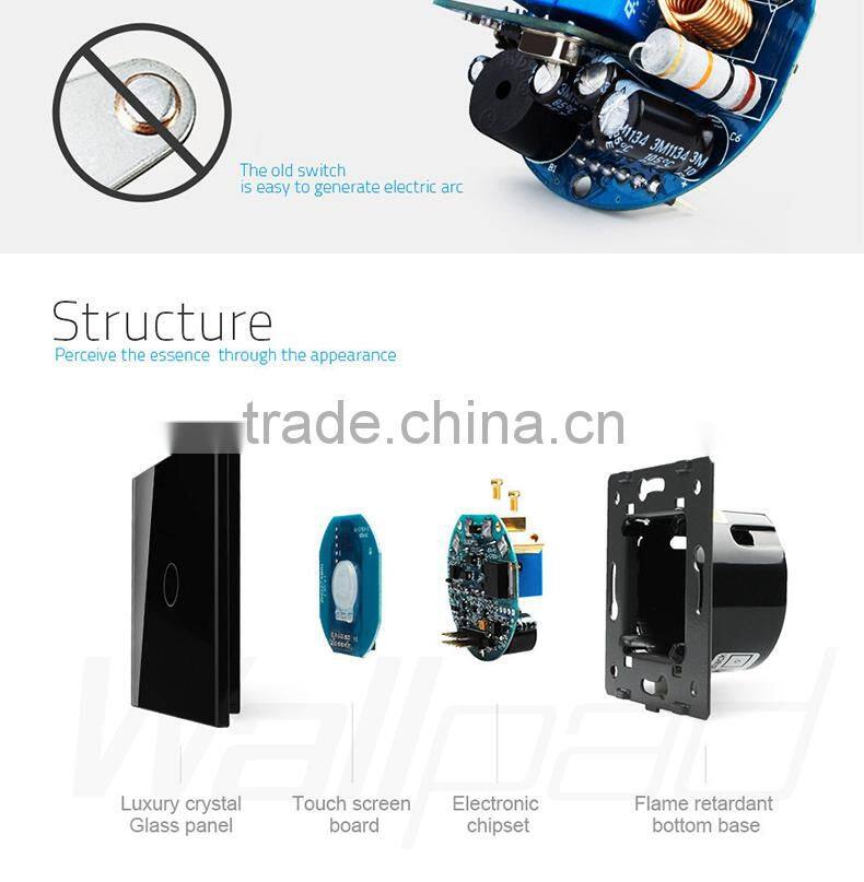 Wallpad Modern LED Waterproof Black Crystal Glass 110~250V 3 SpeedTouch Screen Wiring Ceilling Fan Regulator Switches