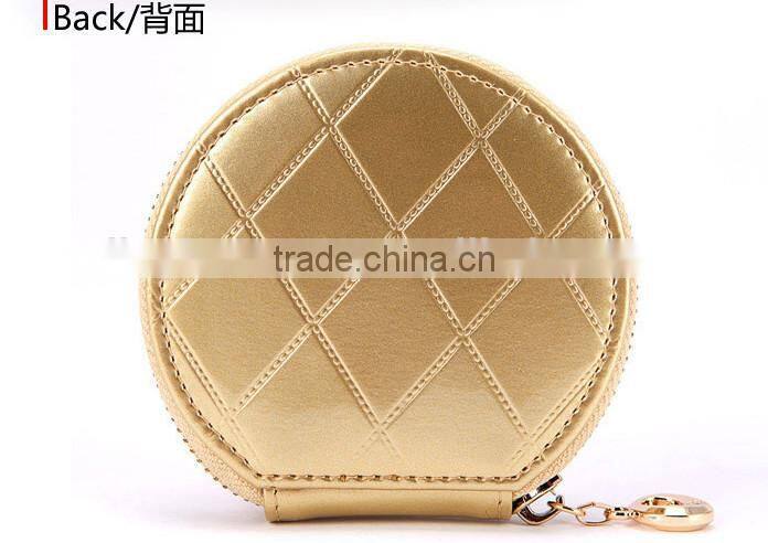 High quality wallet round shape zipper coin purse leather wallet with chain
