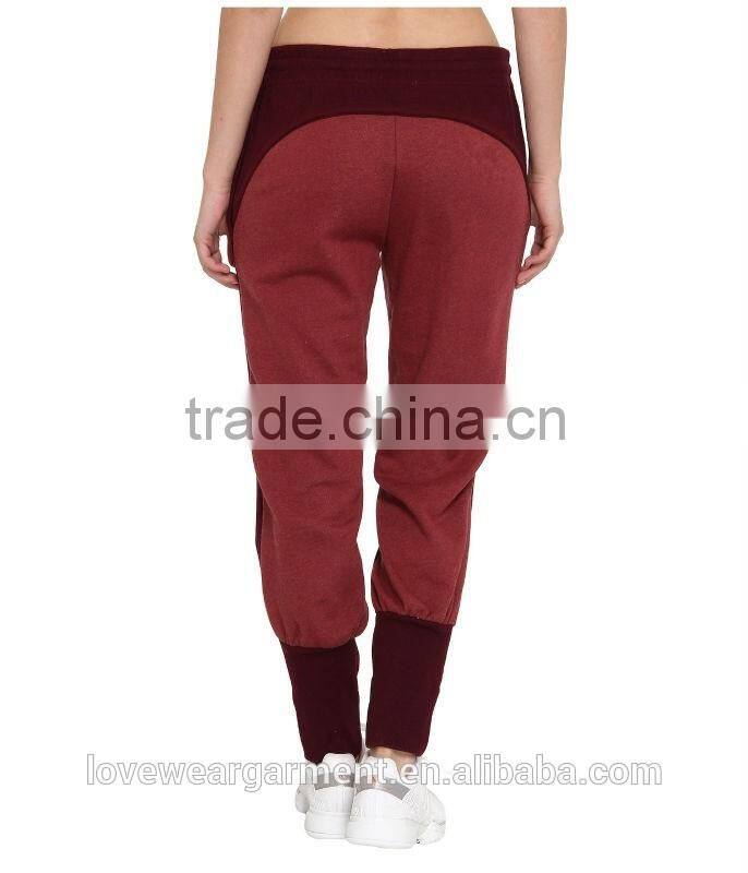 Customized cut block women french terry red jogger sweatpants