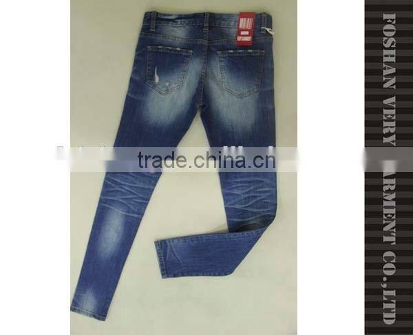 casual ladies jeans top design with heavy monkey wash