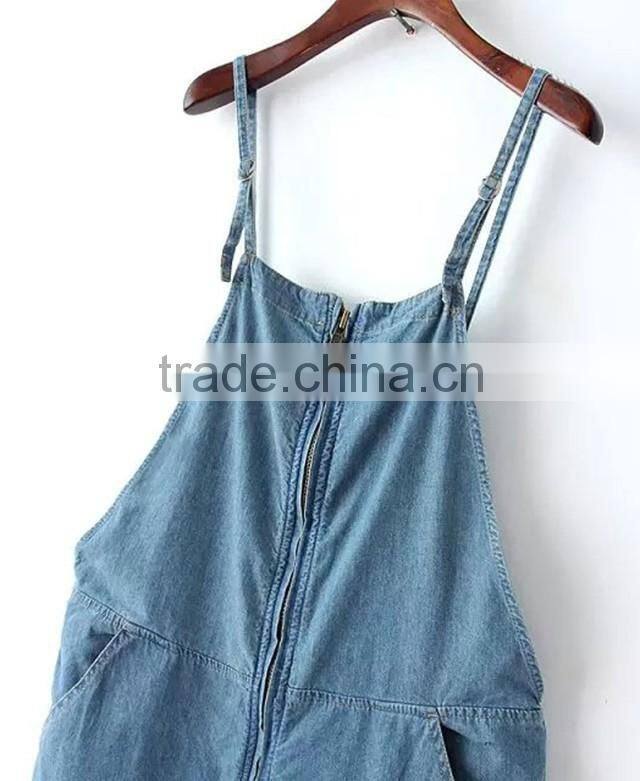 casual style loose fit denim overall with zip deatails (JXA072)