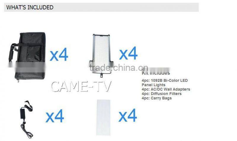 CAME-TV 1092B Bi-Color LED Video Light Studio Panels lights kit (4 Piece Set)
