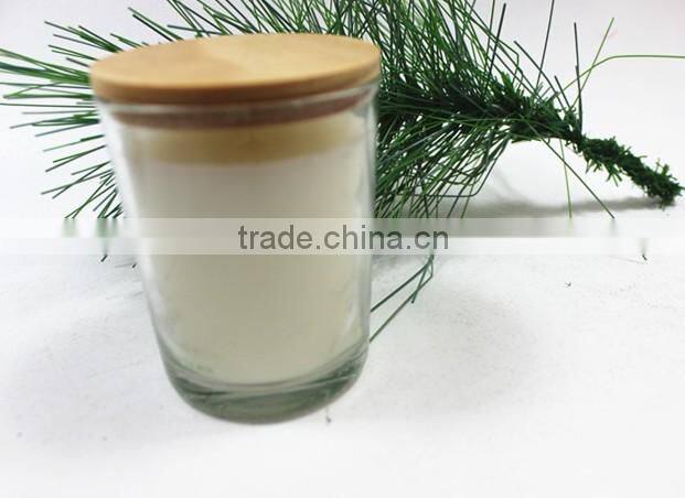 2016 clear glass candle holder with bamboo lid with engraved logo