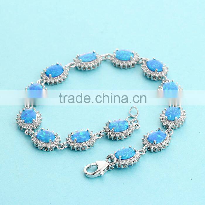 925 Sterling Silver Blue Opal Handmade Bracelet SBI184W