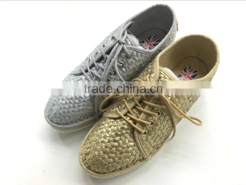 ladies pu woven design casual shoes, pu golden casual shoes, latest casual shoes